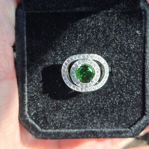 S925 Silver and Green Gemstone Ring Size 5 1/2